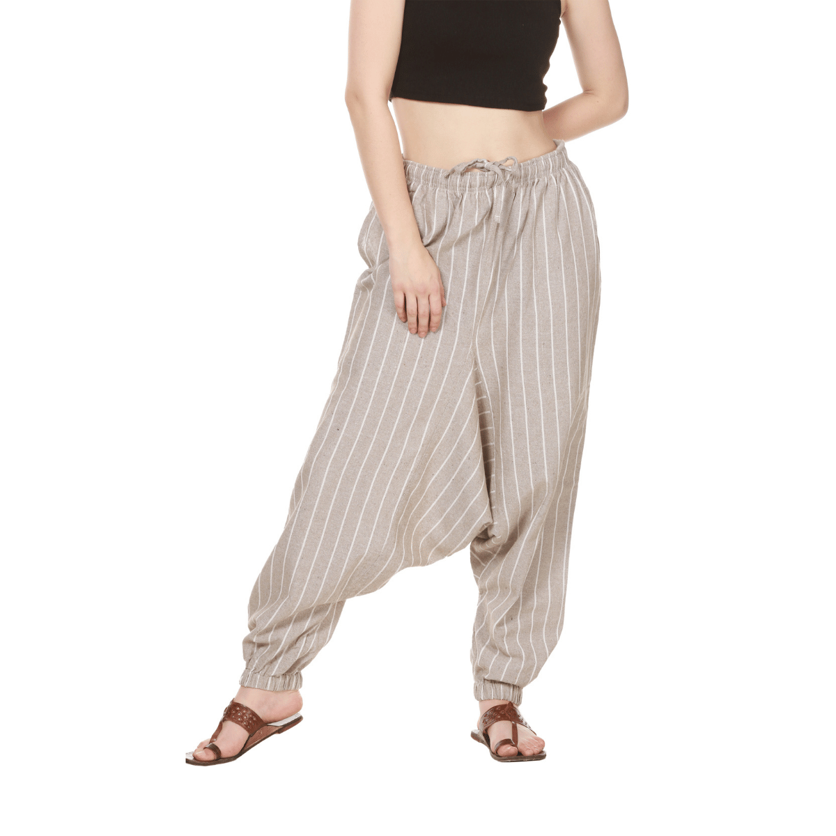 Women's Harem Pant | Grey Stripes | Fits Waist Size 28" to 36" – Womens Pants by Hope - House of Pure Eco available on Brown Living™. . SKU: BT01030. Img 1.