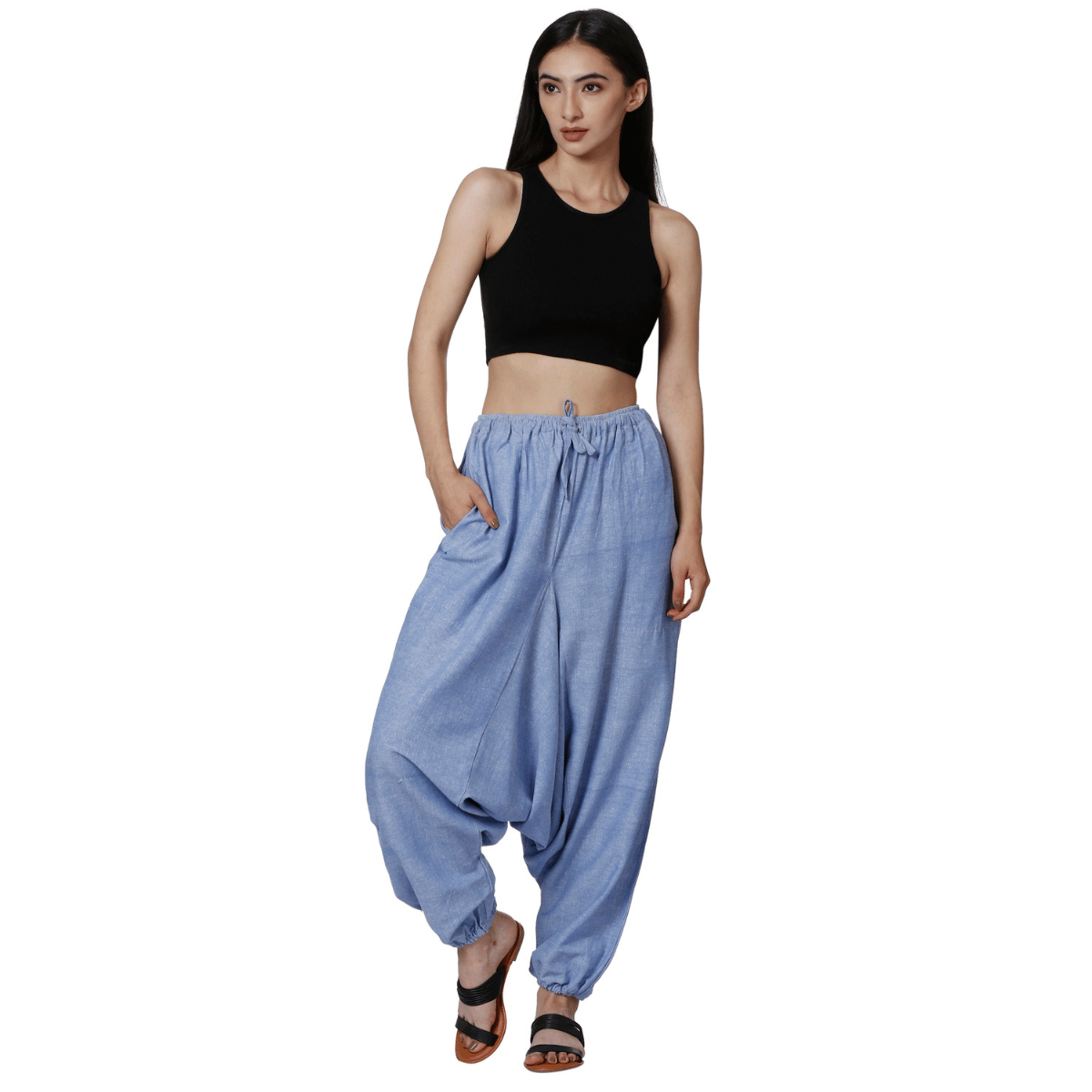 Women's Harem Pants | Lavender Blue | Fits Waist Size 28" to 36" – Womens Pyjamas by Hope - House of Pure Eco available on Brown Living™. . SKU: BT01041. Img 4.