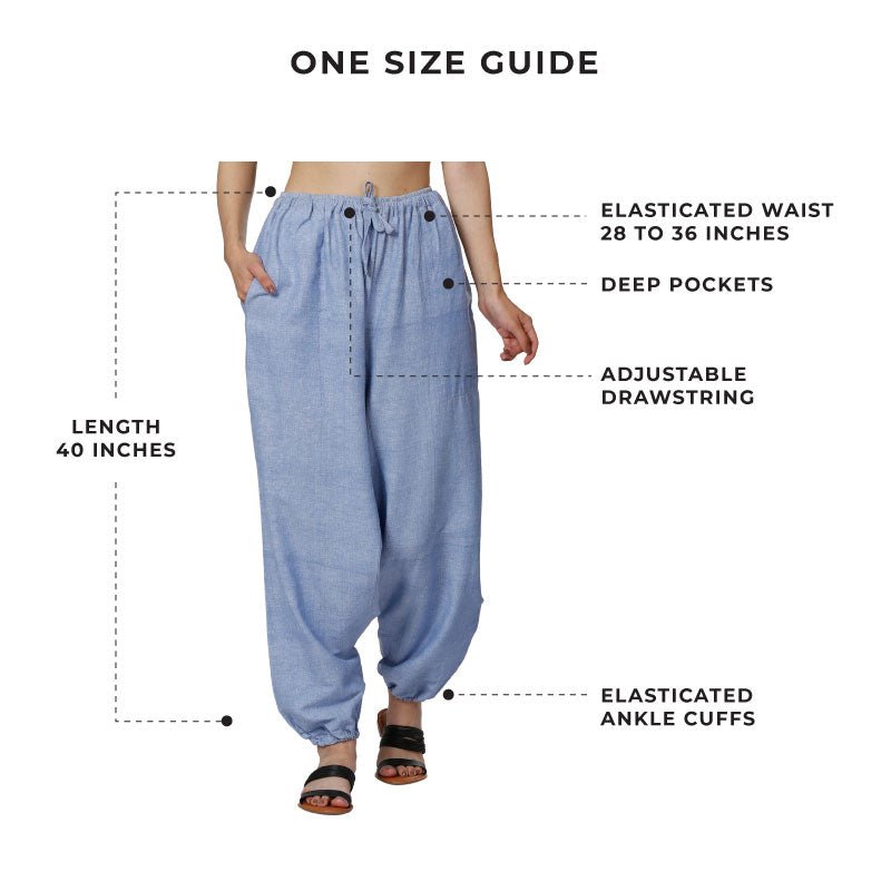 Women's Harem Pants | Lavender Blue | Fits Waist Size 28" to 36" – Womens Pyjamas by Hope - House of Pure Eco available on Brown Living™. . SKU: BT01041. Img 3.