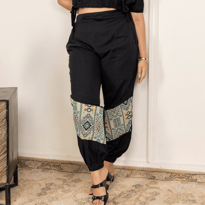 Women's Hopper Joggers | Black With Patterned Patch | Fits Waist Sizes 30 to 38 Inches – Womens Pants on Brown Living™. SKU: H - 2_w15. Img 5.