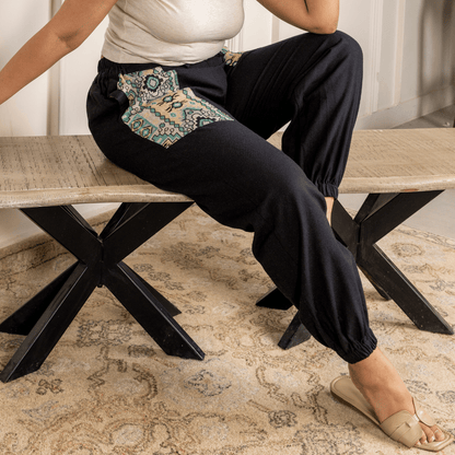 Women's Hopper Joggers | Black With Pocket Patch | Fits Waist Sizes 30 to 38 Inches – Womens Pants by Hope - House of Pure Eco available on Brown Living™. . SKU: H - 1_w15. Img 2.