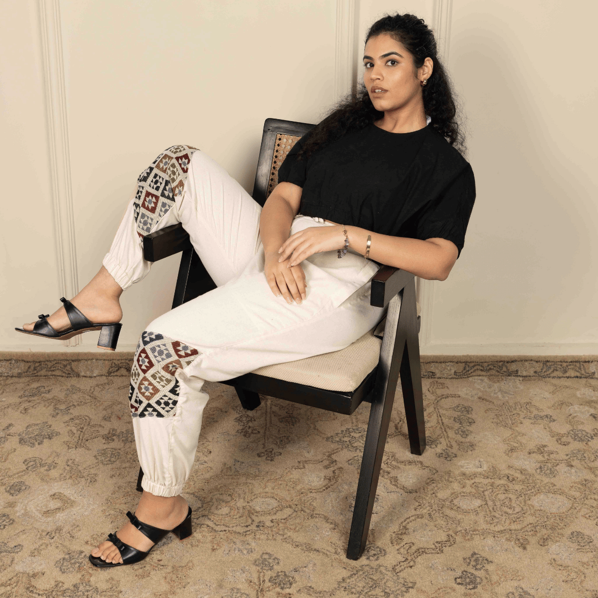 Women's Hopper Joggers | Cream With Patterned Patchwork | Fits Waist Sizes 30 to 38 Inches – Womens Pants by Hope - House of Pure Eco available on Brown Living™. . SKU: H - 2_w12. Img 1.
