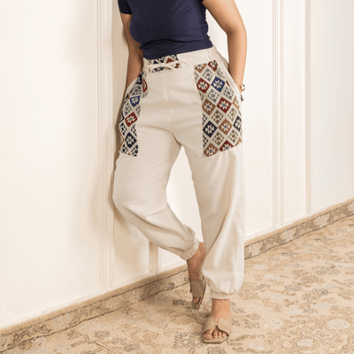 Women's Hopper Joggers | Cream With Pocket Patch | Fits Waist Sizes 30 to 38 Inches – Womens Pants on Brown Living™. SKU: H - 1_w12. Img 1.