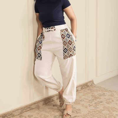 Women's Hopper Joggers | Cream With Pocket Patch | Fits Waist Sizes 30 to 38 Inches – Womens Pants on Brown Living™. SKU: H - 1_w12. Img 5.