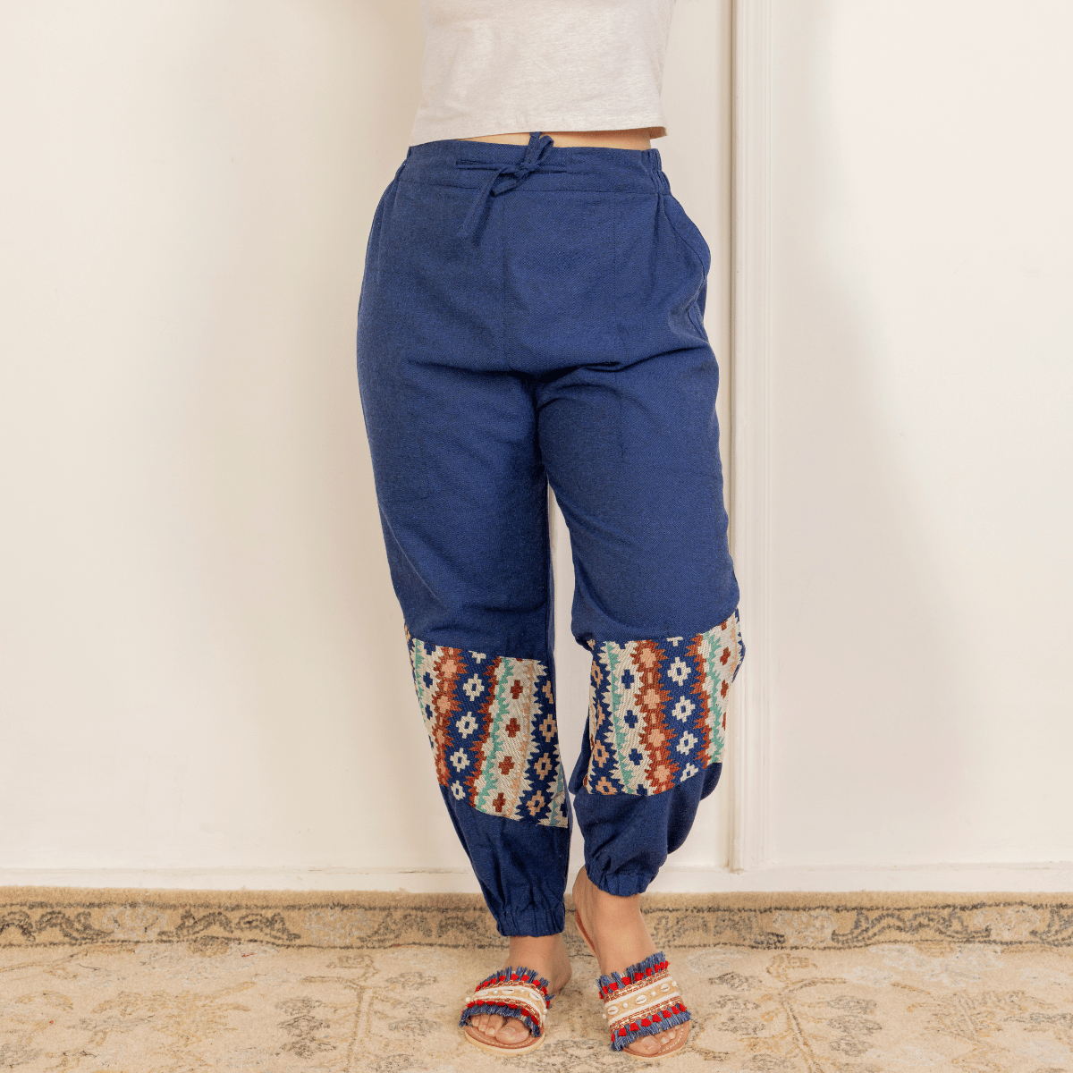 Women's Hopper Joggers | Dark Blue With Patterned Patchwork | Fits Waist Sizes 30 to 38 Inches – Womens Pants by Hope - House of Pure Eco available on Brown Living™. . SKU: H - 2_w11. Img 4.