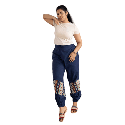 Women's Hopper Joggers | Dark Blue With Patterned Patchwork | Fits Waist Sizes 30 to 38 Inches – Womens Pants on Brown Living™. SKU: H - 2_w11. Img 8.