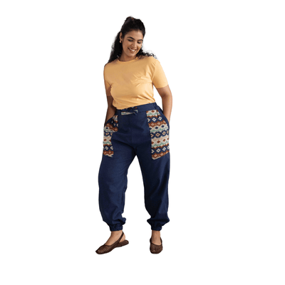 Women's Hopper Joggers | Dark Blue With Pocket Patch | Fits Waist Sizes 30 to 38 Inches – Womens Pants on Brown Living™. SKU: H - 1_w11. Img 7.