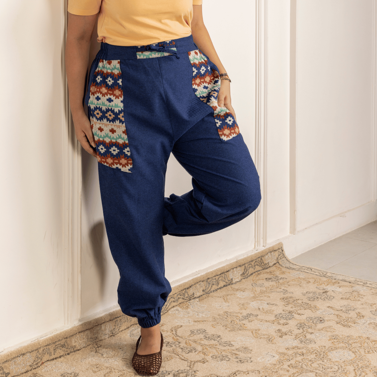 Women's Hopper Joggers | Dark Blue With Pocket Patch | Fits Waist Sizes 30 to 38 Inches – Womens Pants by Hope - House of Pure Eco available on Brown Living™. . SKU: H - 1_w11. Img 2.