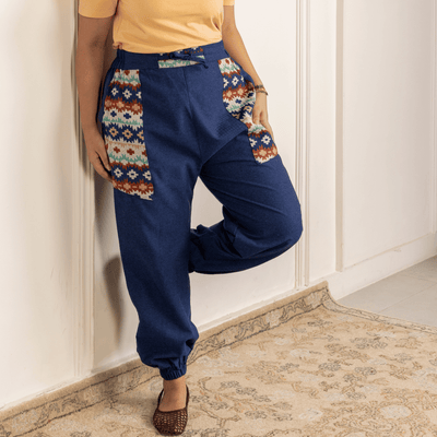 Women's Hopper Joggers | Dark Blue With Pocket Patch | Fits Waist Sizes 30 to 38 Inches – Womens Pants on Brown Living™. SKU: H - 1_w11. Img 2.