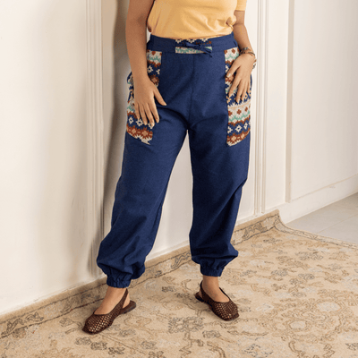 Women's Hopper Joggers | Dark Blue With Pocket Patch | Fits Waist Sizes 30 to 38 Inches – Womens Pants on Brown Living™. SKU: H - 1_w11. Img 1.