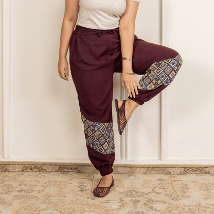 Women's Hopper Joggers | Maroon With Patterned Patchwork | Fits Waist Sizes 30 to 38 Inches – Womens Pants by Hope - House of Pure Eco available on Brown Living™. . SKU: H - 2_w14. Img 7.