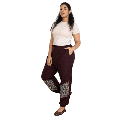 Women's Hopper Joggers | Maroon With Patterned Patchwork | Fits Waist Sizes 30 to 38 Inches – Womens Pants on Brown Living™. SKU: H - 2_w14. Img 8.
