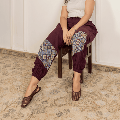 Women's Hopper Joggers | Maroon With Patterned Patchwork | Fits Waist Sizes 30 to 38 Inches – Womens Pants by Hope - House of Pure Eco available on Brown Living™. . SKU: H - 2_w14. Img 2.