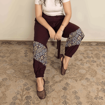 Women's Hopper Joggers | Maroon With Patterned Patchwork | Fits Waist Sizes 30 to 38 Inches – Womens Pants by Hope - House of Pure Eco available on Brown Living™. . SKU: H - 2_w14. Img 4.