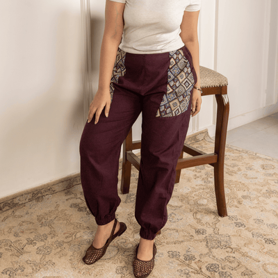 Women's Hopper Joggers | Maroon With Pocket Patch| Fits Waist Sizes 30 to 38 Inches – Womens Pants on Brown Living™. SKU: H - 1_w14. Img 1.