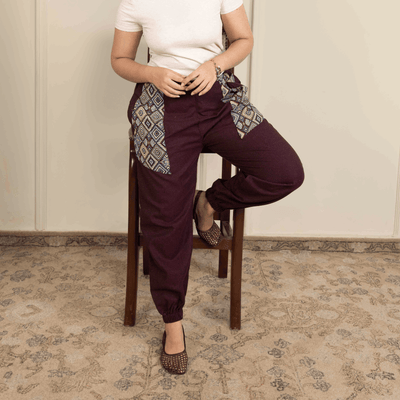 Women's Hopper Joggers | Maroon With Pocket Patch| Fits Waist Sizes 30 to 38 Inches – Womens Pants on Brown Living™. SKU: H - 1_w14. Img 4.