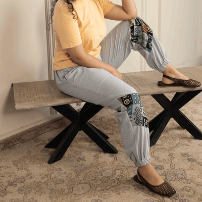 Women's Hopper Joggers | Melange Grey With Patterned Patchwork| Fits Waist Sizes 30 to 38 Inches – Womens Pants on Brown Living™. SKU: H - 2_w17. Img 6.