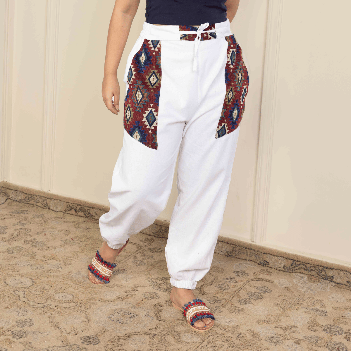 Women's Hopper Joggers | White With Pocket Patch| Fits Waist Sizes 30 to 38 Inches – Womens Pants by Hope - House of Pure Eco available on Brown Living™. . SKU: H - 1_wWhite. Img 2.