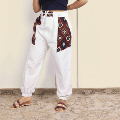 Women's Hopper Joggers | White With Pocket Patch| Fits Waist Sizes 30 to 38 Inches – Womens Pants on Brown Living™. SKU: H - 1_wWhite. Img 4.