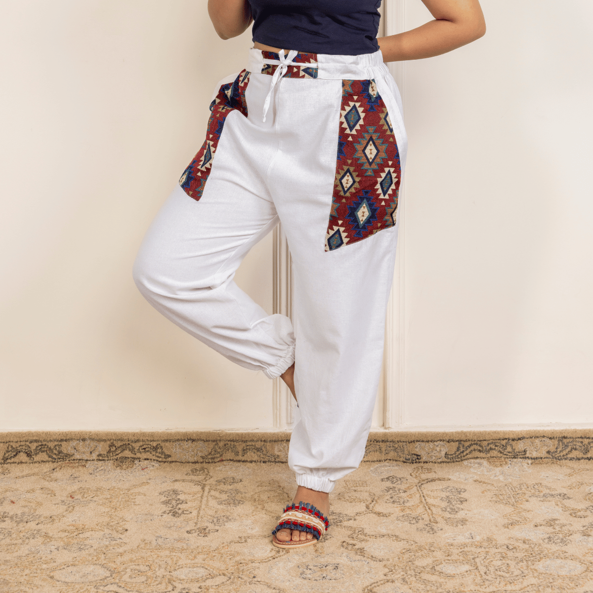 Women's Hopper Joggers | White With Pocket Patch| Fits Waist Sizes 30 to 38 Inches – Womens Pants by Hope - House of Pure Eco available on Brown Living™. . SKU: H - 1_wWhite. Img 1.