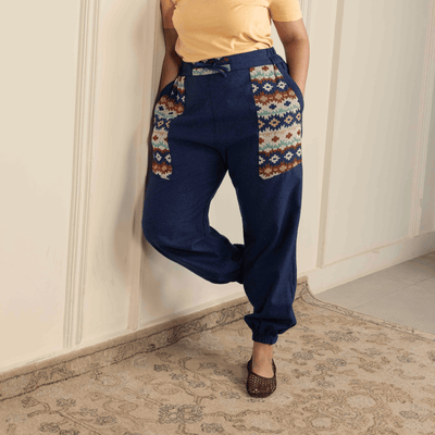 Women's Joggers | Dark Blue Pocket Patch | Fits Waist Sizes 30” to 38” – Womens Pants on Brown Living™. SKU: H - 1_w11. Img 11.