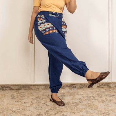 Women's Joggers | Dark Blue Pocket Patch | Fits Waist Sizes 30” to 38” – Womens Pants on Brown Living™. SKU: H - 1_w11. Img 12.