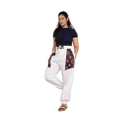 Women's Joggers | White Pocket Patch | Fits Waist Sizes 30” to 38” – Womens Pants on Brown Living™. SKU: H - 1_wWhite. Img 14.
