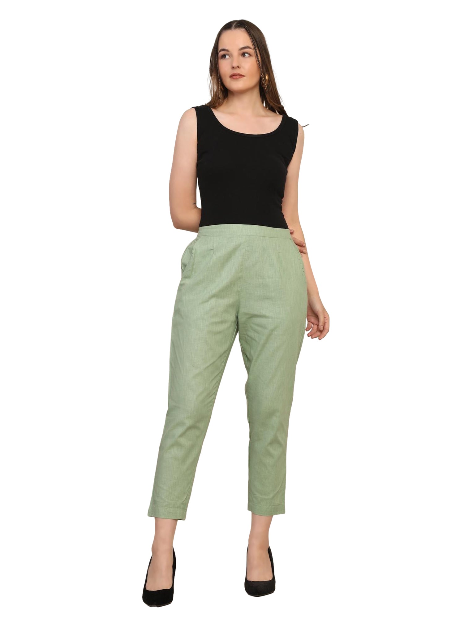 Women’s Linen Cotton Palazzo Pants – Womens Pants on Brown Living™. SKU: PALAZZO-PANT-GREN-M. Img 25.