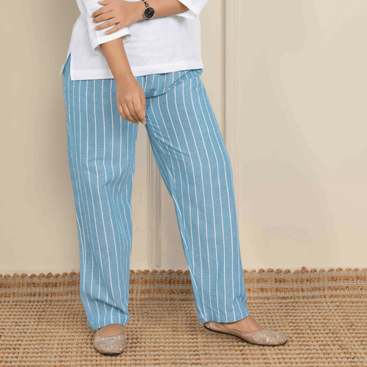 Women's Lounge Pant | Blue Stripes | Fits Waist 28" to 36" – Womens Pants by Hope - House of Pure Eco available on Brown Living™. . SKU: BT01016. Img 4.