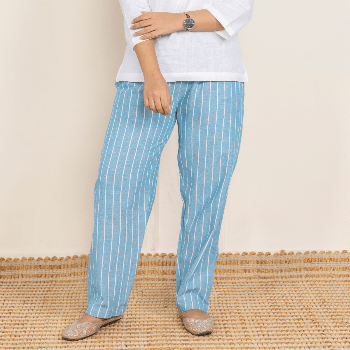 Women's Lounge Pant | Blue Stripes | Fits Waist 28" to 36" – Womens Pants by Hope - House of Pure Eco available on Brown Living™. . SKU: BT01016. Img 1.