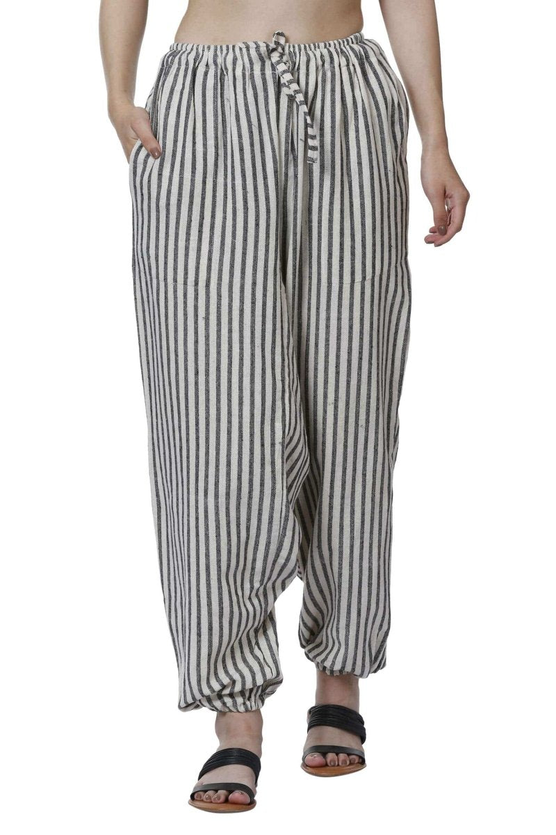 Women's Lounge Pant | White Stripes | Free Size | Verified Sustainable by Brown Living™