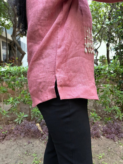 Women’s Pink Pearl Linen Shirt – Womens Blouse on Brown Living™. SKU: TCC-SW25-010-XS. Img 6.