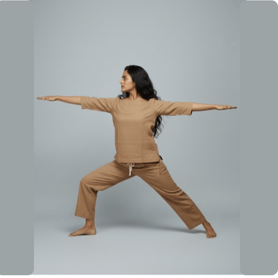 Women's Woven Twill Herbal - Infused Yoga & Meditation Pants – Womens Pant on Brown Living™. SKU: SHNO-BL-110. Img 1.