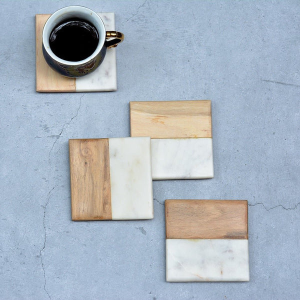 Wood & Marble Coasters (Set of 4) | Verified Sustainable by Brown Living™