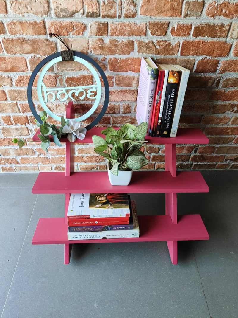 Wooden 3 Layer Foldable Multipurpose Display Rack - Pink | Verified Sustainable by Brown Living™