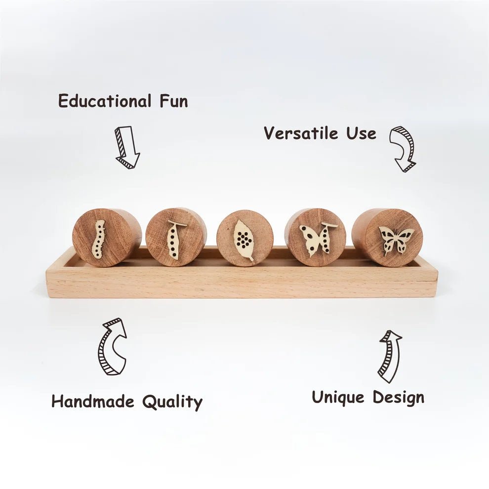 Wooden Butterfly Stamp Set – Craft Stamps for Kids & DIY Projects – Learning & Educational Toys on Brown Living™. SKU: butterflylife. Img 3.