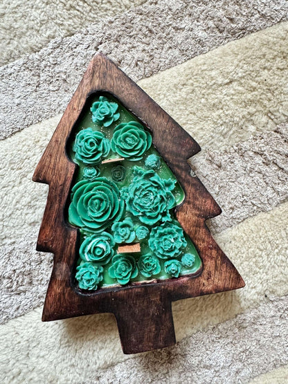 Wooden Christmas Tree Candle | Festive Holiday Décor Candle – Candles & Fragrances on Brown Living™. SKU: LUSH_0030. Img 2.