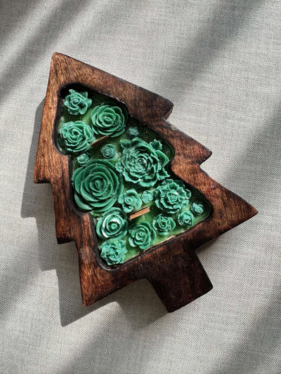 Wooden Christmas Tree Candle | Festive Holiday Décor Candle – Candles & Fragrances on Brown Living™. SKU: LUSH_0030. Img 3.