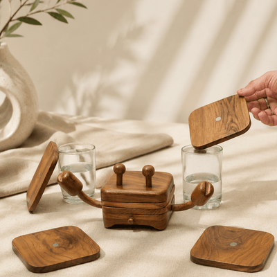 Wooden Coasters | Eco-Friendly Animal Design Table Coasters. – Coasters on Brown Living™. SKU: WCSN. Img 1.