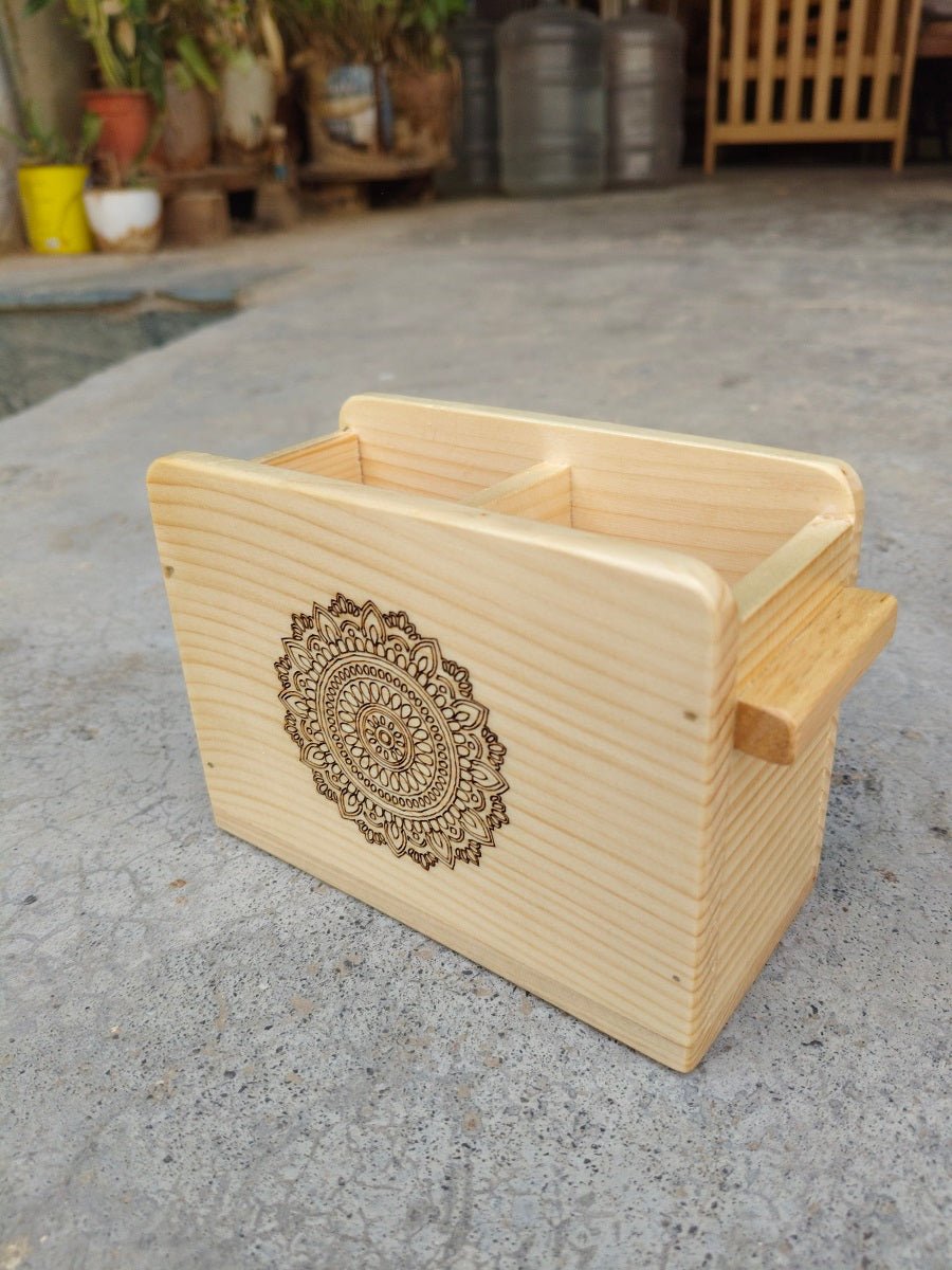 Wooden Cutlery Holder With Mandala Design | Kitchen Organiser – Kitchen Organizers on Brown Living™. SKU: Cutleryholder01. Img 5.
