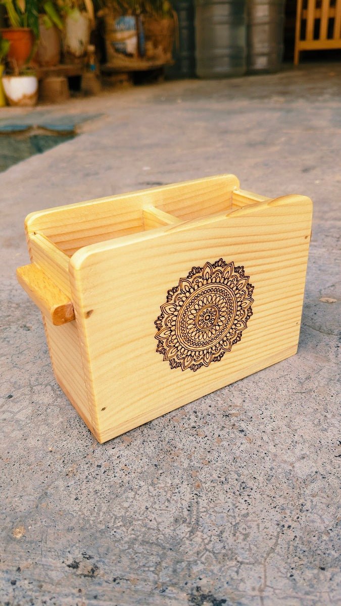 Wooden Cutlery Holder With Mandala Design | Kitchen Organiser – Kitchen Organizers on Brown Living™. SKU: Cutleryholder01. Img 3.