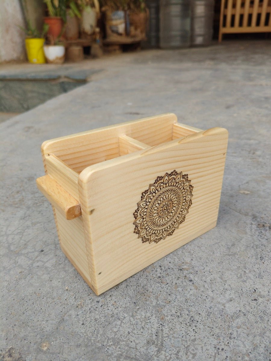 Wooden Cutlery Holder With Mandala Design | Kitchen Organiser – Kitchen Organizers on Brown Living™. SKU: Cutleryholder01. Img 1.