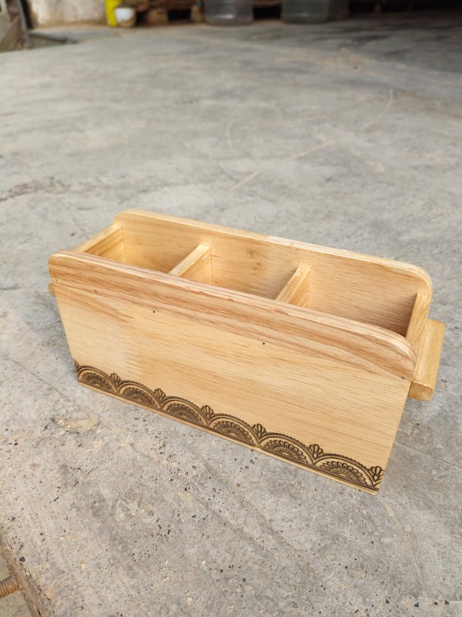 Wooden Cutlery Holder with Three Compartments – Kitchen Organizers on Brown Living™. SKU: Cutleryholder04. Img 1.