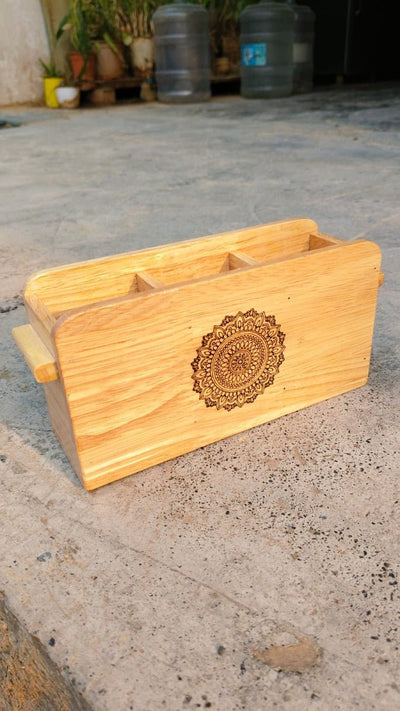Wooden Cutlery Holder with Three Compartments – Organize Your Kitchen – Kitchen Organizers on Brown Living™. SKU: Cutleryholder03. Img 1.