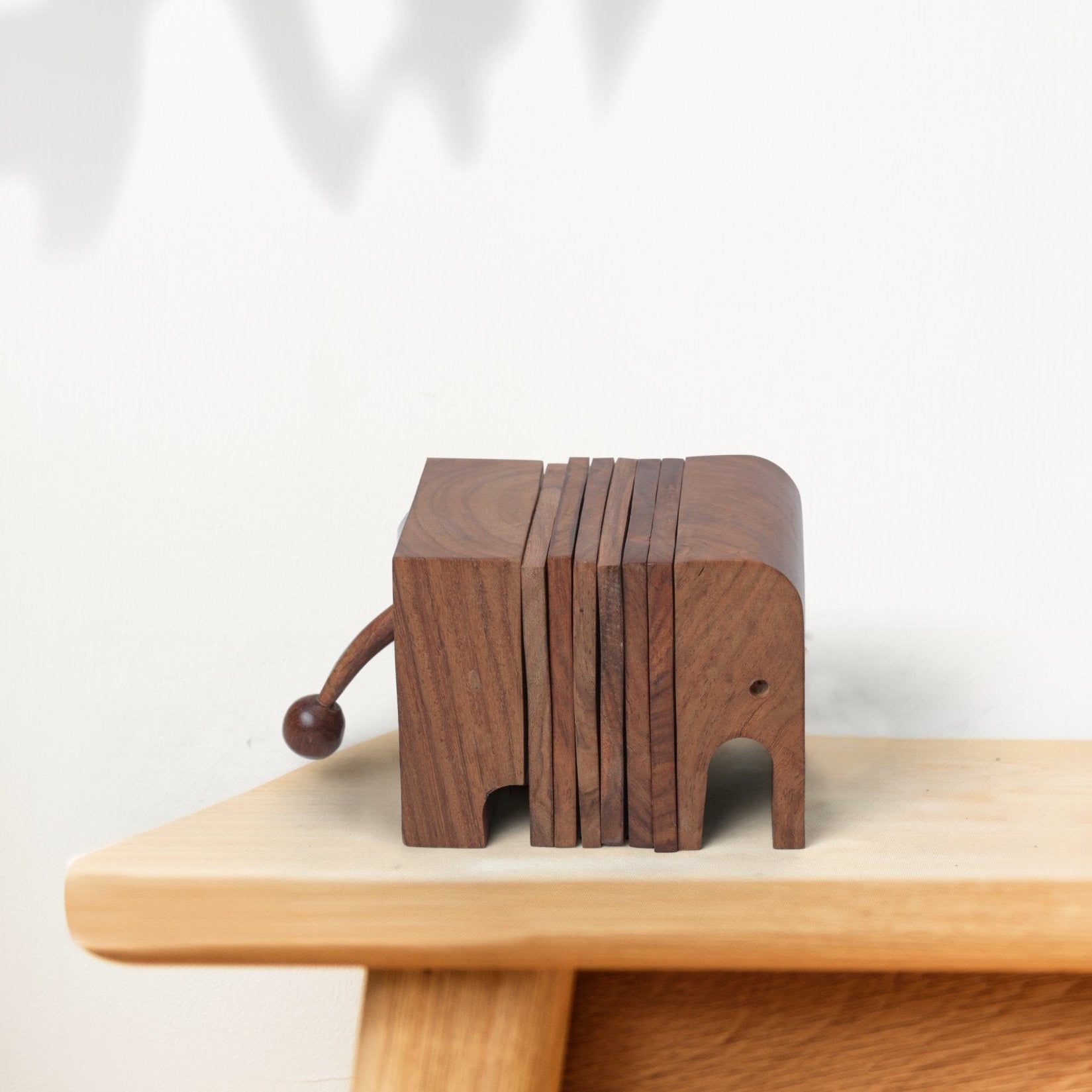 Wooden Elephant Coasters | Eco - Friendly Animal Design Table Coasters – Coasters on Brown Living™. SKU: EC. Img 2.