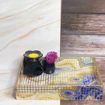 Wooden Gold Foil Tray with Agate Print | Handcrafted Decorative Servin – Trays & Platters on Brown Living™. SKU: MJ00116TY. Img 2.