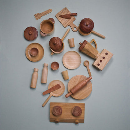 Wooden Kitchen Set | Montessori Pretend Play Cooking Toy for Kids – Learning & Educational Toys on Brown Living™. SKU: TTOE001. Img 1.