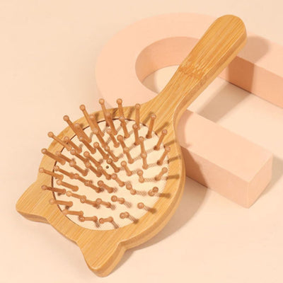 Wooden Kitty - Shaped Hair Brush | Kids & Travel - Friendly Detangler – Hair Brush on Brown Living™. SKU: KOE019-CB. Img 2.