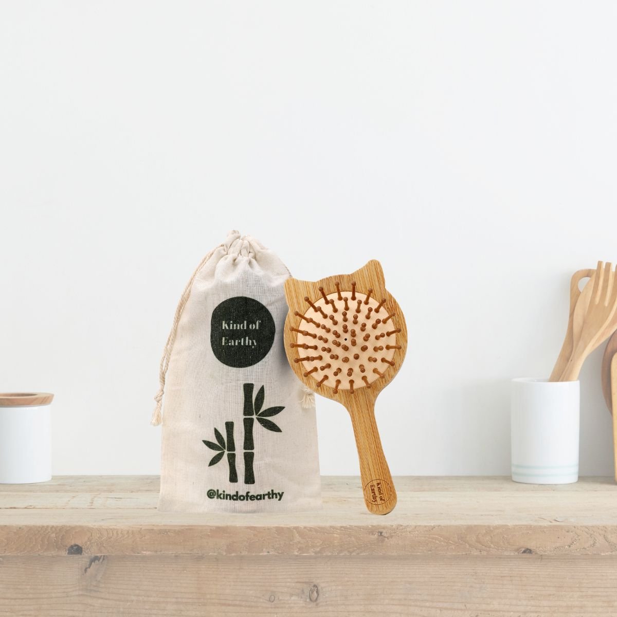 Wooden Kitty - Shaped Hair Brush | Kids & Travel - Friendly Detangler – Hair Brush on Brown Living™. SKU: KOE019-CB. Img 1.