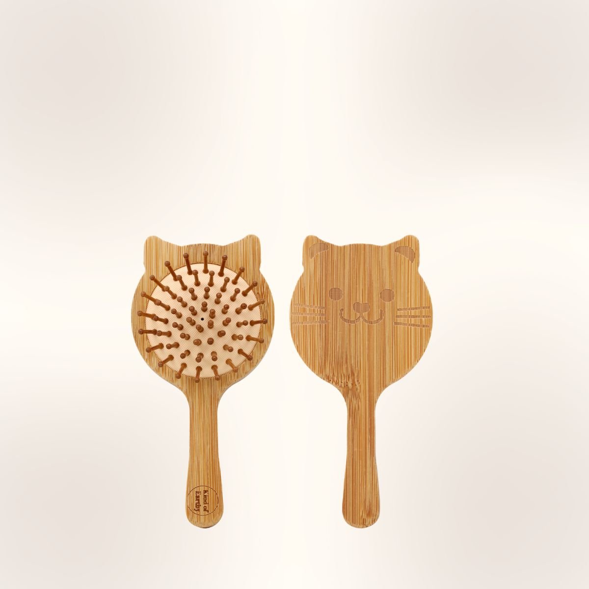 Wooden Kitty - Shaped Hair Brush | Kids & Travel - Friendly Detangler – Hair Brush on Brown Living™. SKU: KOE019-CB. Img 3.